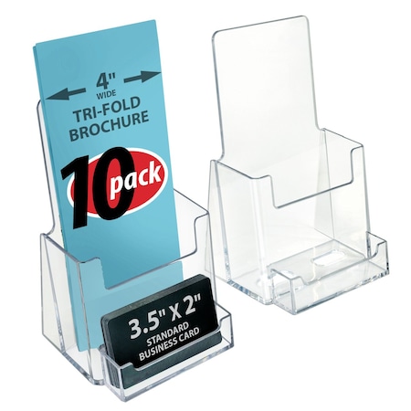 Azar Displays Trifold Brochure Holder w/ Business Card Pocket. Inside Dimension: 4.125"W, PK10 252922